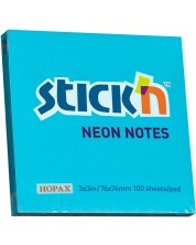 Notite adezive Stick'n - 76 x 76 mm, albastru neon, 100 file -1