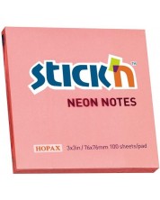 Notite adezive Stick'n - 76 x 76 mm, roz neon, 100 file -1