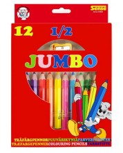 Creioane colorate cu ascutitoare  Sense – 1/2 Jumbo, 12 bucati