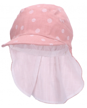 Pălărie cu gât din material textil și protecție UV 50+ Sterntaler - La puncte, 53 cm, 2-4 ani, roz