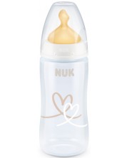 Biberon Nuk First Choice - Temperature control, cu suzeta de cauciuc, 300ml, alb, inima