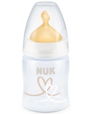 Biberon Nuk First Choice -  Temperature control, cu suzeta din cauciuc, 150 ml, alb, inimioare -1
