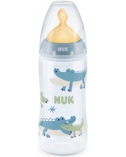 Biberon Nuk First Choice - Temperature control, cu suzeta din siliconm 300 ml, albastru, crocodili -1