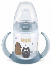 Biberon NUK First Choice - Pisică și Câine, TC, PP, cu tetină pentru suc, 150 ml, albastru