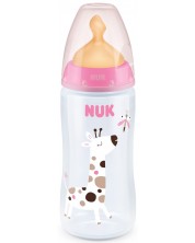 Biberon Nuk First Choice - Temperature control, cu suzeta de cauciuc, 300ml, roz, girafa -1