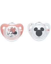 Suzete din silicon NUK - Mickey and Minnie, roz și alb, 2 bucăți, 6-18 luni + cutie