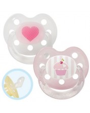 Suzeta din silicon cu inel Baby-Nova - marimea 1, inimă și cupcake, 2 bucăți