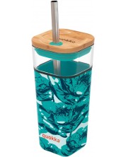 Pahar de sticlă cu pai Quokka Liquid Cube - Water Flowers, 540 ml  -1