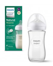 Biberon de sticlă Philips Avent - Natural Response 3.0, cu tetină 1m+, 240 ml