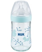 Biberon din sticla  Nuk - Nature Sense, tetina din silicon М, 240 ml, albastru -1