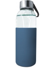 Sticluță de sticlă Nerthus - Albastru, protecție din silicon, 400 ml -1