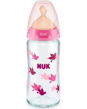 Biberon din sticla cu tetina din cauciuc Nuk - First Choice, TC, 240 ml, roz -1