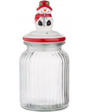 Borcan de sticlă cu capac ceramic ADS - Snowman, 900 ml