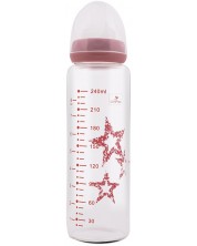 Sticluță de sticlă Lorelli - Anti colic, 240 ml, roz