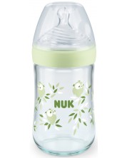 Biberon din sticla  Nuk - Nature Sense, tetina din silicon М, 240 ml, verde -1