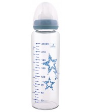 Sticluță de sticlă Lorelli - Anti colic, 240 ml, albastru -1