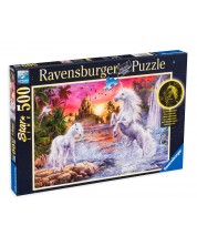 Puzzle luminos Ravensburger din 500 de piese - Unicorni in apa -1
