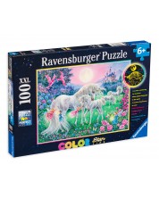 Puzzle luminos Ravensburger de 100 XXL piese - Unicorni la lumina lunii