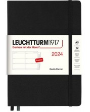 Carnet de notițe Leuchtturm1917 Planificator săptămânal - A5, negru, 2024