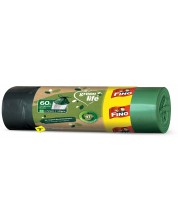 Saci de gunoi cu cravate  Fino - Green Life, 60 L, 10 buc, verde -1