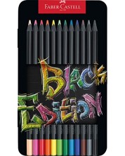 Creioane de culoare Faber-Castell Black Edition - 12 culori, cutie metalica