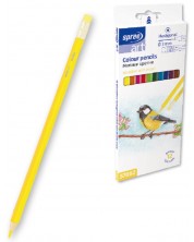 Creioane colorate SpreeArt -Hexagonale, Ø 2.65 mm, 12 culori, cu radiera