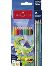 Creioane colorate Faber-Castell Grip 2001 - Dinozaur, 10 + 3 culori -1