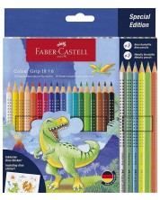 Creioane colorate Faber-Castell Grip 2001 - Dinozaur, 18 + 6 culori -1