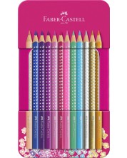 Creioane de culoare Faber-Castell Sparkle - 12 culori, cutie metalica -1