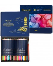 Creioane colorate pentru acuarelă Deli Finenolo - EC129, 24 culori, în cutie metalică