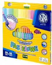 Creioane colorate Astra - Cu 2 varfuri, 24 bucati - 48 culori + ascutitoare