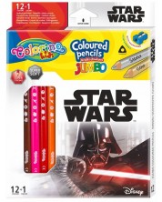 Colorino Marvel Star Wars JUMBO Creioane colorate triunghiulare 12 culori +1 (cu ascutitoare)