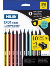Creioane colorate Milan Ergo - 3.5 mm, 10 culori + ascutitoare