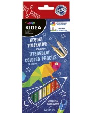 Creioane colorate Kidea - triunghiulare, 12 culori + auriu si argintiu -1