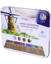 Creioane colorate acuarelă Astra Prestige - În cutie metalică, 48 culori -1