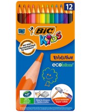 Creioane de culoare BIC Kids - Evolution, 12 culori, cutie metalica -1