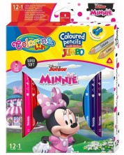 Creioane colorate Colorino Disney - Junior Minnie Jumbo, 12 culori +1 (cu ascutitoare) -1