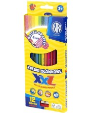 Creioane colorate hexagonale Astra - XXL, 12 bucati + ascutitoare