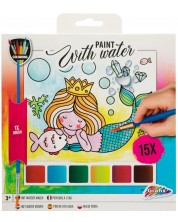 Kit creativ de pictură în apă Grafix Colouring - Sirenă, с 15 de coli și perie -1