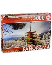 Puzzle panoramic Educa - de 3000 de piese - Muntele Fuji si Pagoda Chureito, Japonia