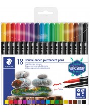 Markere permanente Staedtler Desaign Journey - 18 culori, cu 2 varfuri -1