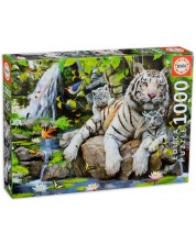 Puzzle Educa din 1000 de piese - Tigru alb bengalez cu cei mici -1