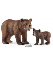 Set figurine Schleich Wild Life - Mama ursoaica grizzlii cu un ursulet -1