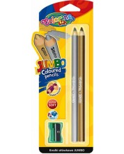 Creion auriu si argintiu Colorino Kids - Jumbo, cu ascutitoare