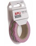 Banda adeziva decorativa APLI Washi tape - Zig - zag roz - 1t