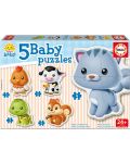 Puzzle pentru bebelus Educa 5 in 1 - Baby Animals - 1t