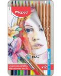 Creioane acuarele Maped Water Artist - 12 culori,  in cutie metalica	 - 1t