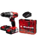 Mașina de găurit cu impact fără fir Einhell - Power X-Change TE-CD 18/2 Li-i, 2x2.0 Ah, cu 64 de piese - 1t