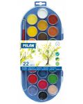 Vopsele acuarele Milan - Ф30 mm, 22 culori + perie - 1t