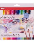 Creioane colroate aquarele Apli - 24 culori + pensula - 2t